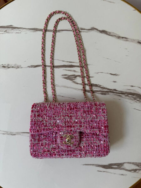 Сумка Chanel женский твид розовый 157335-3