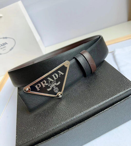 Мужской ремень двухсторонний Prada мужской кожа черный 113374-5