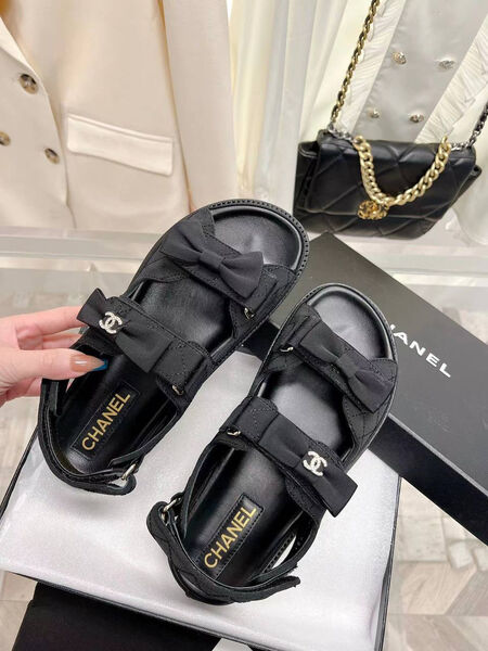 Сандалии Chanel женский текстиль черный 110179-2