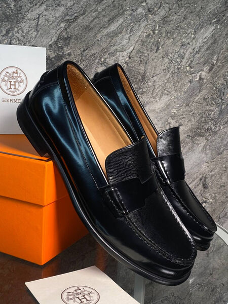Мужские лоферы Hermès мужской кожа черный 171813-2