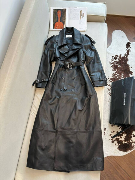 Плащ Saint Laurent женский кожа черный 196983-3