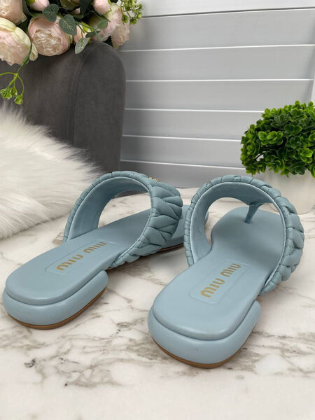 Шлепки Miu Miu женский кожа бирюзовый 148342-2