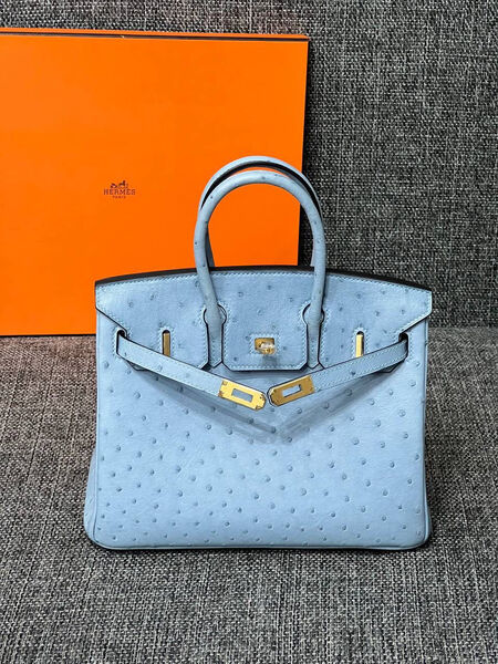 Сумка Hermès Birkin 25 Ostrich Mykonos Gold Hardware женский кожа бирюзовый 122721-4