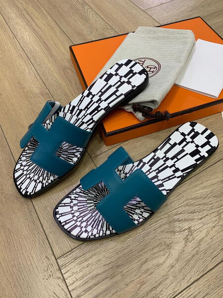 Шлепки Hermès женский кожа бирюзовый 103885-2