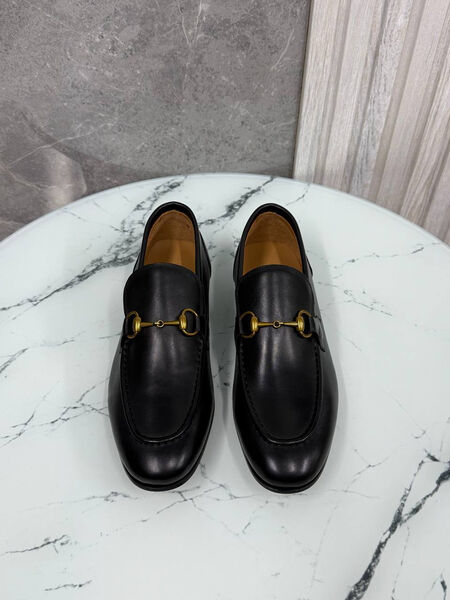 Мужские лоферы Gucci мужской кожа черный 185675-3