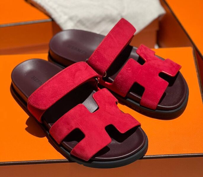 Шлепки Hermès женский замша бордовый 154873