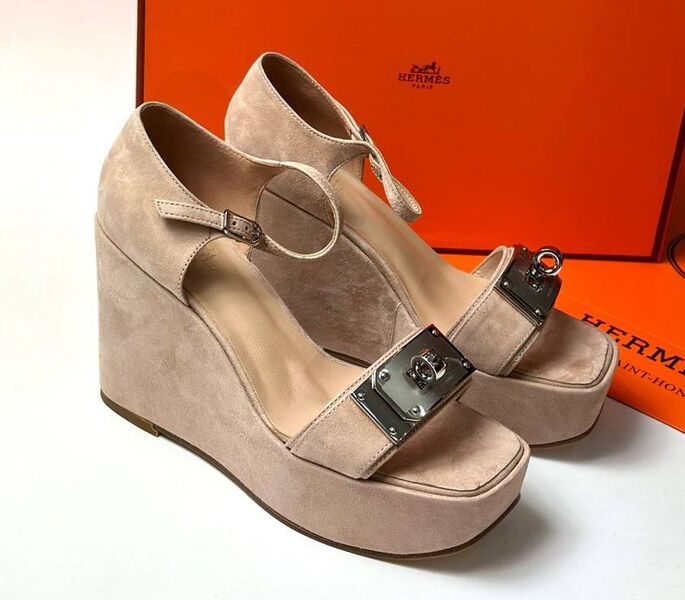 Босоножки Hermès женский замша бежевый 149087