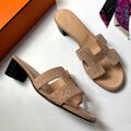Шлепки Hermès женский стразы бежевый 112119