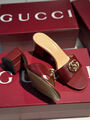 Шлепки Gucci женский кожа бордовый 189850-2