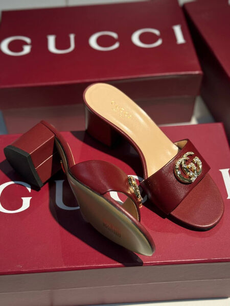 Шлепки Gucci женский кожа бордовый 189850-2