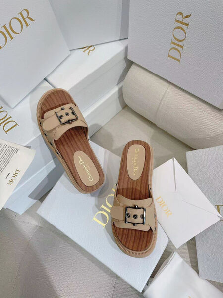 Шлепки Christian Dior женский кожа бежевый 105205-2
