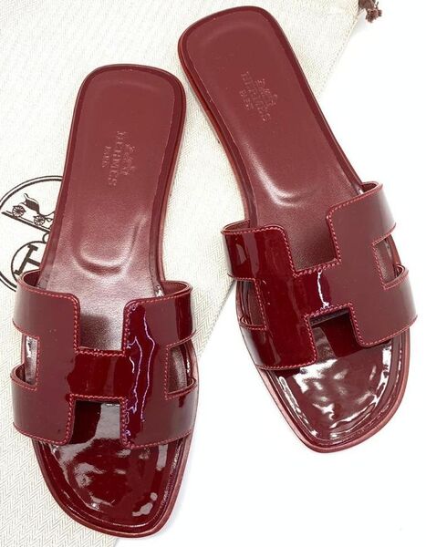 Шлепки Hermès женский кожа бордовый 89118