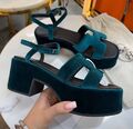 Босоножки Hermès женский замша бирюзовый 186719-1