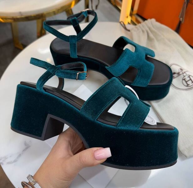 Босоножки Hermès женский замша бирюзовый 186719