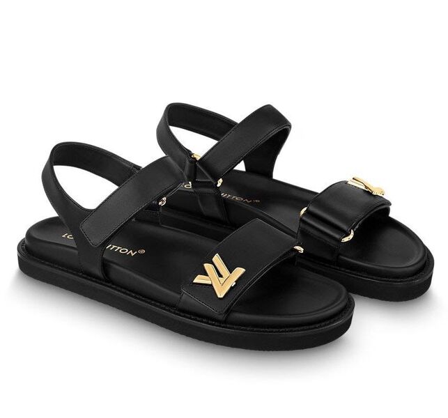 Сандалии Louis Vuitton женский кожа swift черный,серебристый 119261