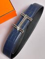 Мужской ремень Hermès мужской кожа chèvre темно-синий 152885