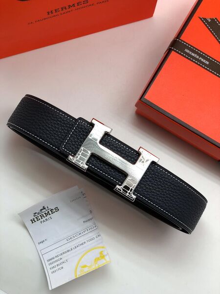 Мужской ремень Hermès мужской кожа черный 52480-2