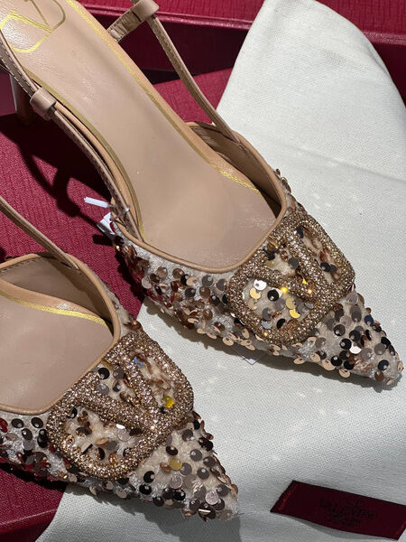 Туфли Valentino женский пайетки бежевый 135829-3