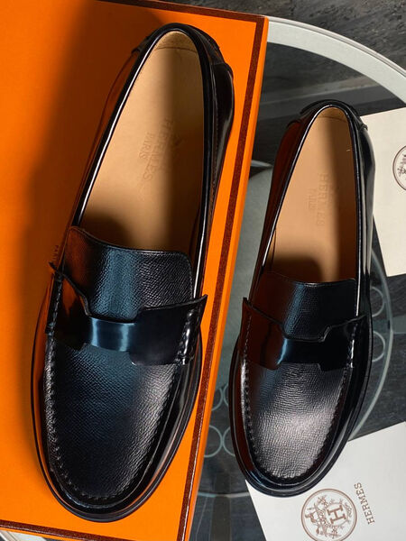 Мужские лоферы Hermès мужской кожа черный 171813-4
