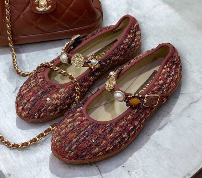 Балетки Chanel женский твид красный 156063