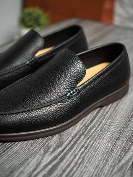 Мужские лоферы Loro Piana мужской кожа черный 120519-6
