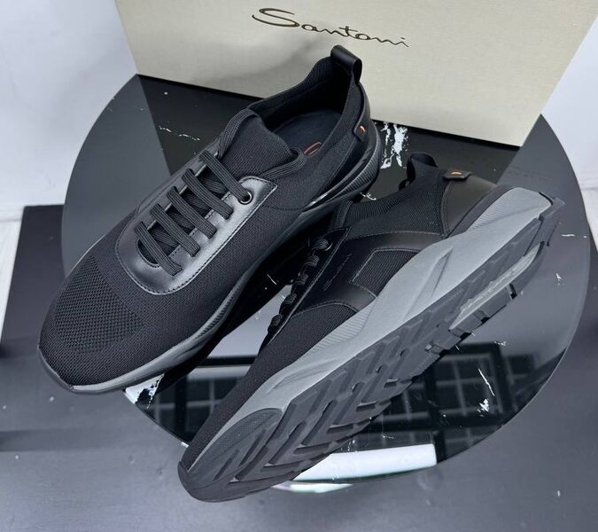 Мужские кроссовки Santoni мужской текстиль черный,серебристый 196357
