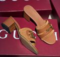 Шлепки Gucci женский кожа бежевый 190856-1