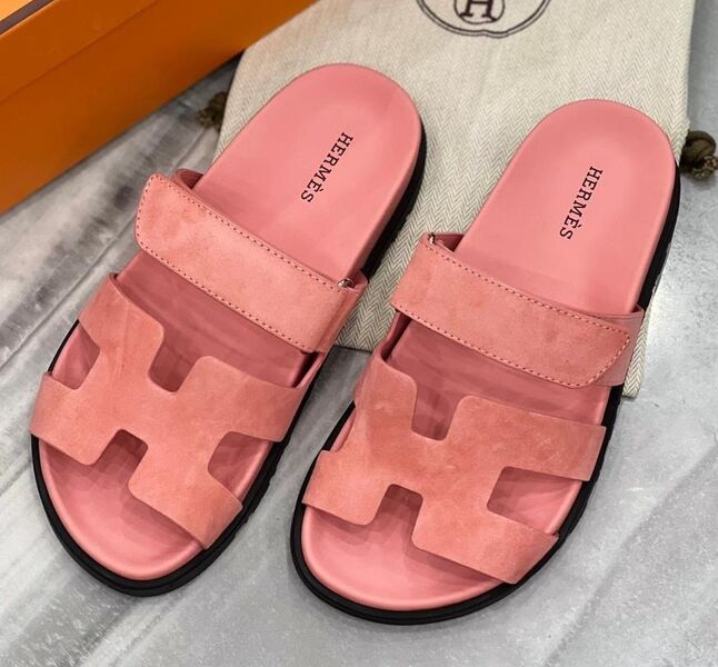 Шлепки Hermès женский замша оранжевый 104064