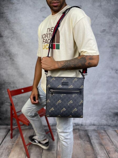 Мужская сумка мессенджер Gucci мужской текстиль синий 42763-3