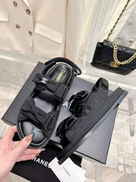 Сандалии Chanel женский текстиль черный 110179-3