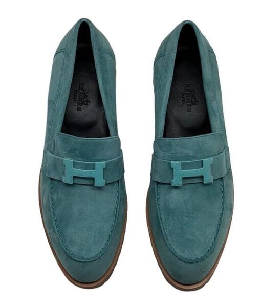 Лоферы Hermès женский замша бирюзовый 104425-2