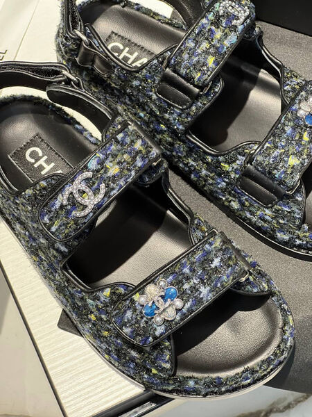 Сандалии Chanel женский текстиль черный 109678-3