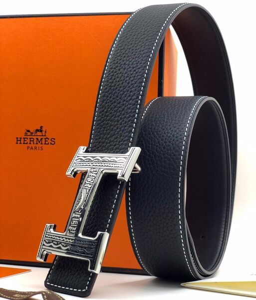 Мужской ремень Hermès мужской кожа черный 52600