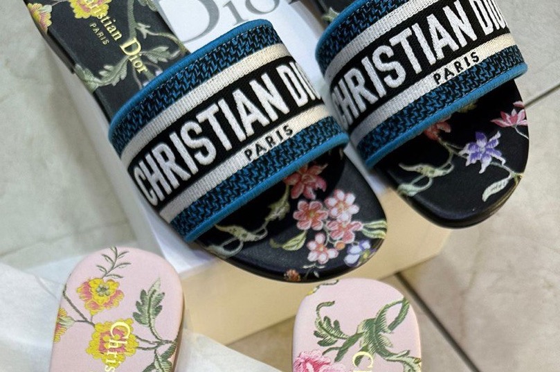 Шлепки Christian Dior женский текстиль синий 114060-3