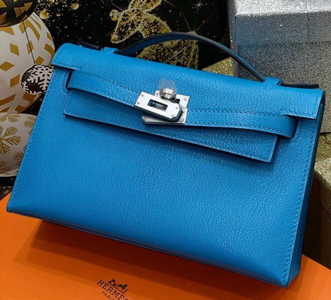 Сумка Hermèskelly 20 Pochette женский кожа синий 138899
