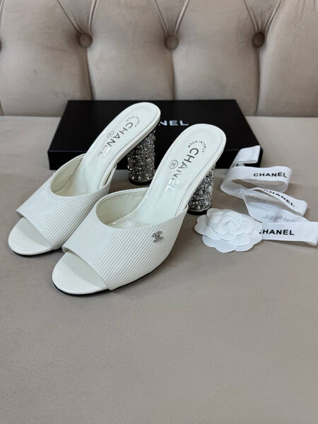 Шлепки Chanel женский текстиль белый 192515-5
