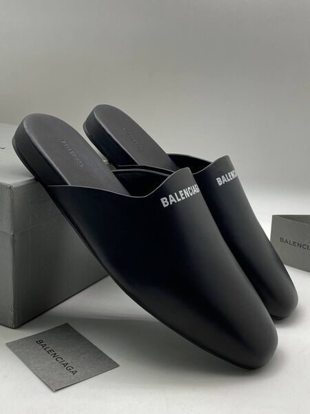 Мужские шлепки Balenciaga мужской кожа черный 190689-3