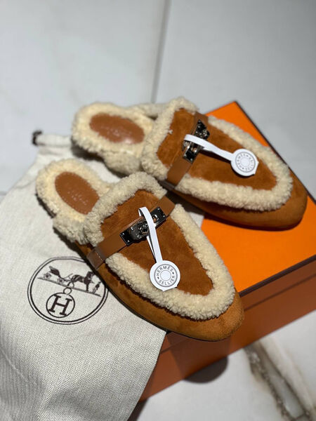 Мюли Hermès женский замша бежевый 128298-3