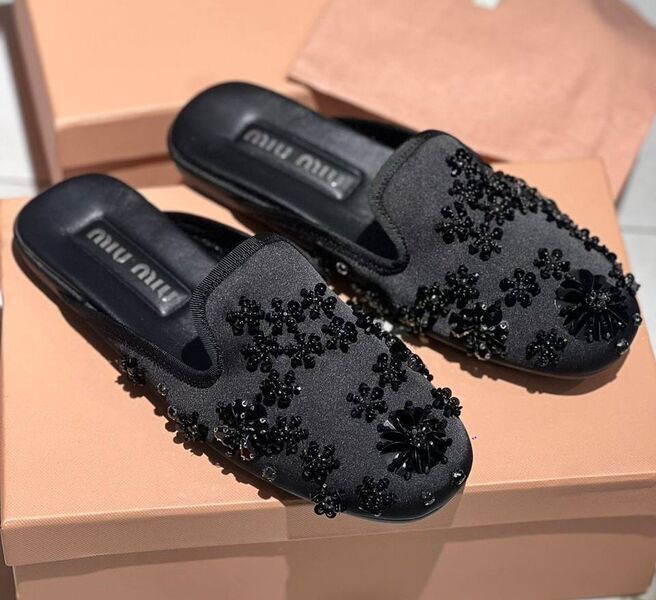 Шлепки Miu Miu женский текстиль черный 149762