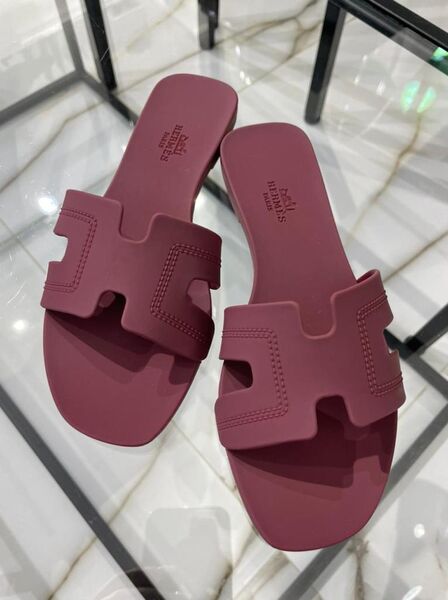 Шлепки Hermès женский бордовый 89323