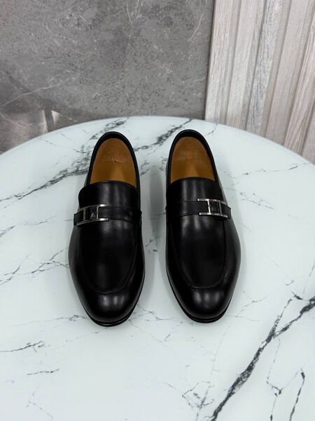Мужские лоферы Hermès мужской кожа черный 185682-3
