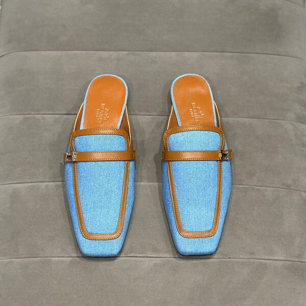 Мюли Hermès женский текстиль бирюзовый 117111-3