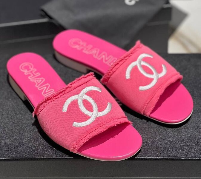 Шлепки Chanel женский текстиль розовый 154256