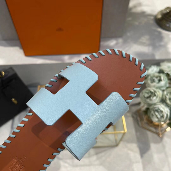 Шлепки Hermès женский кожа бирюзовый 89652-3