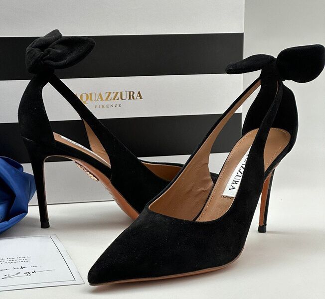 Туфли Aquazzura женский замша черный,серебристый 100477