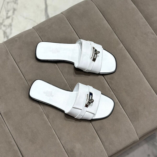 Шлепки Hermès женский кожа белый 112890-2