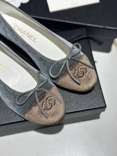 Балетки Chanel женский вельвет графитовый 156691-3