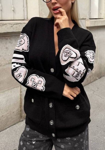 Кардиган Chanel женский вязаная ткань черный 200958