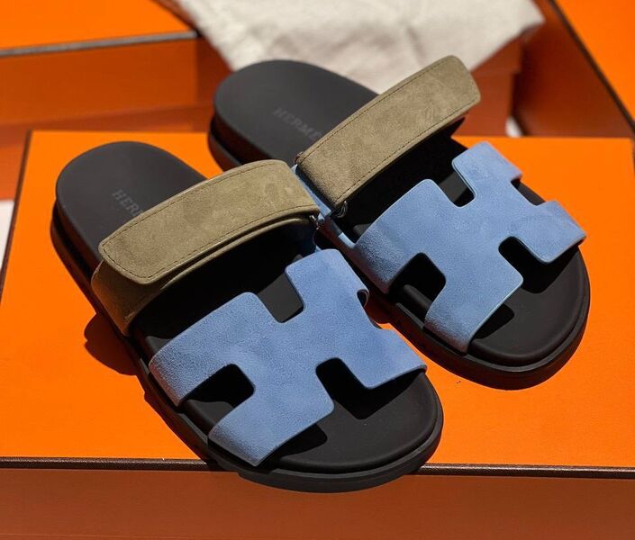 Шлепки Hermès женский замша бирюзовый 154837
