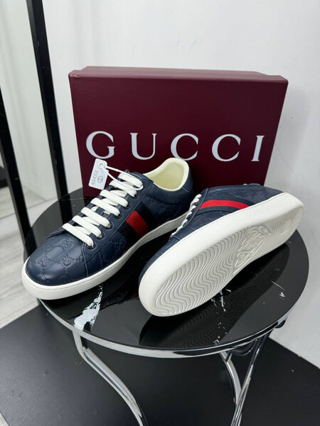 Мужские кеды Gucci мужской кожа синий 196030-3